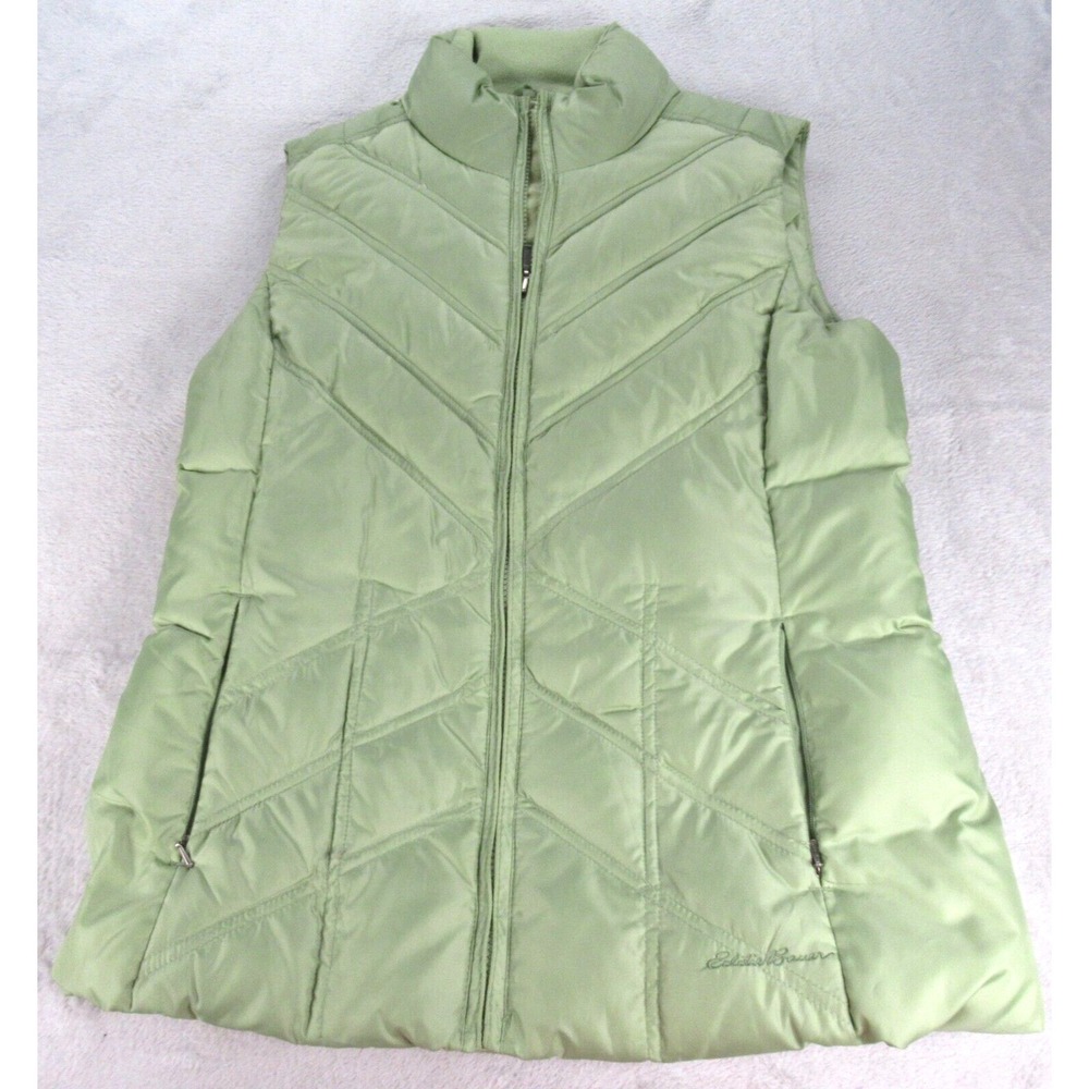 Eddie Bauer Goose Down Vest Womens Small Green Insulated Full Zip Pockets